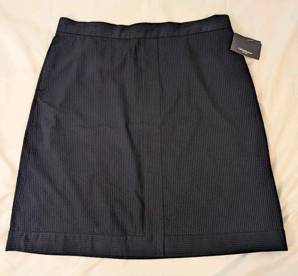 Liz Claiborne Navy Pinstripe Pencil Skirt 16 New Pockets Career Office Classic
